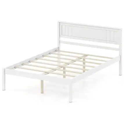 Front. Costway - Costway Full Size Wooden Platform Bed Frame with Headboard Mattress Foundation - White.