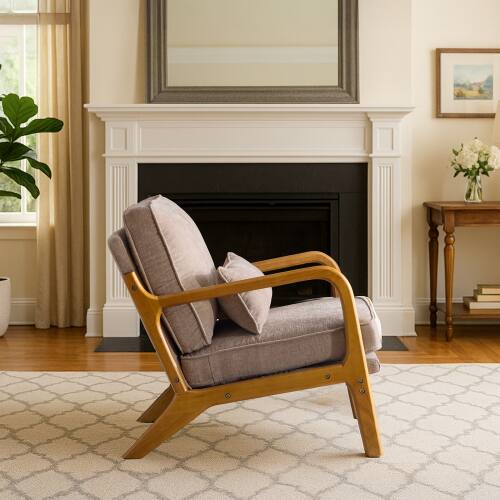 Alt View 9. Winado - Comfy Chairs Leisure Armchair with Rubber Wood Frame & Lumbar Pillow for Living Room Bedroom Studio Restaurants - Khaki.