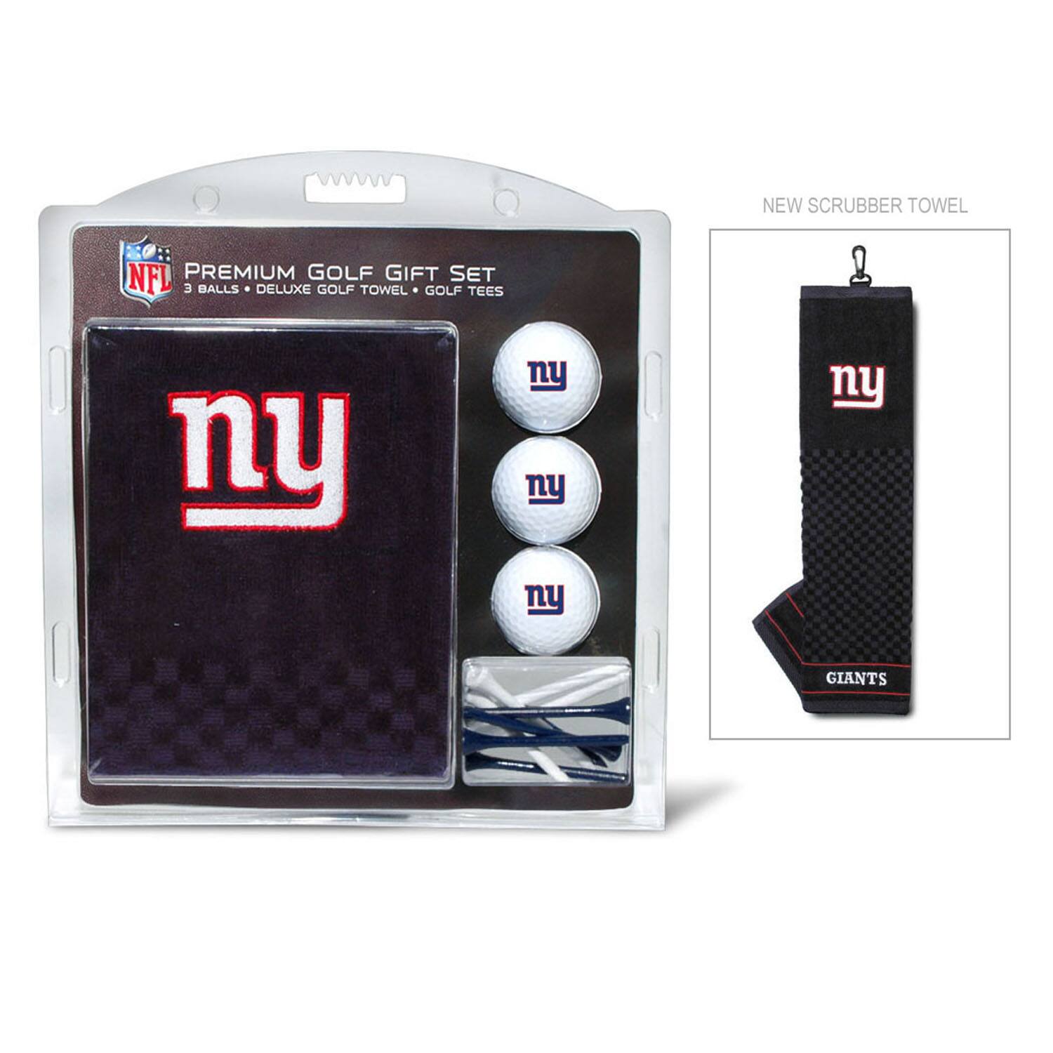 NEW SCRUBBER TOWEL  
NFL PREMIUM GOLF GIFT SET  
3 BALLS • DELUXE GOLF TOWEL • GOLF TEES  
ny ny ny ny ny  
GIANTS