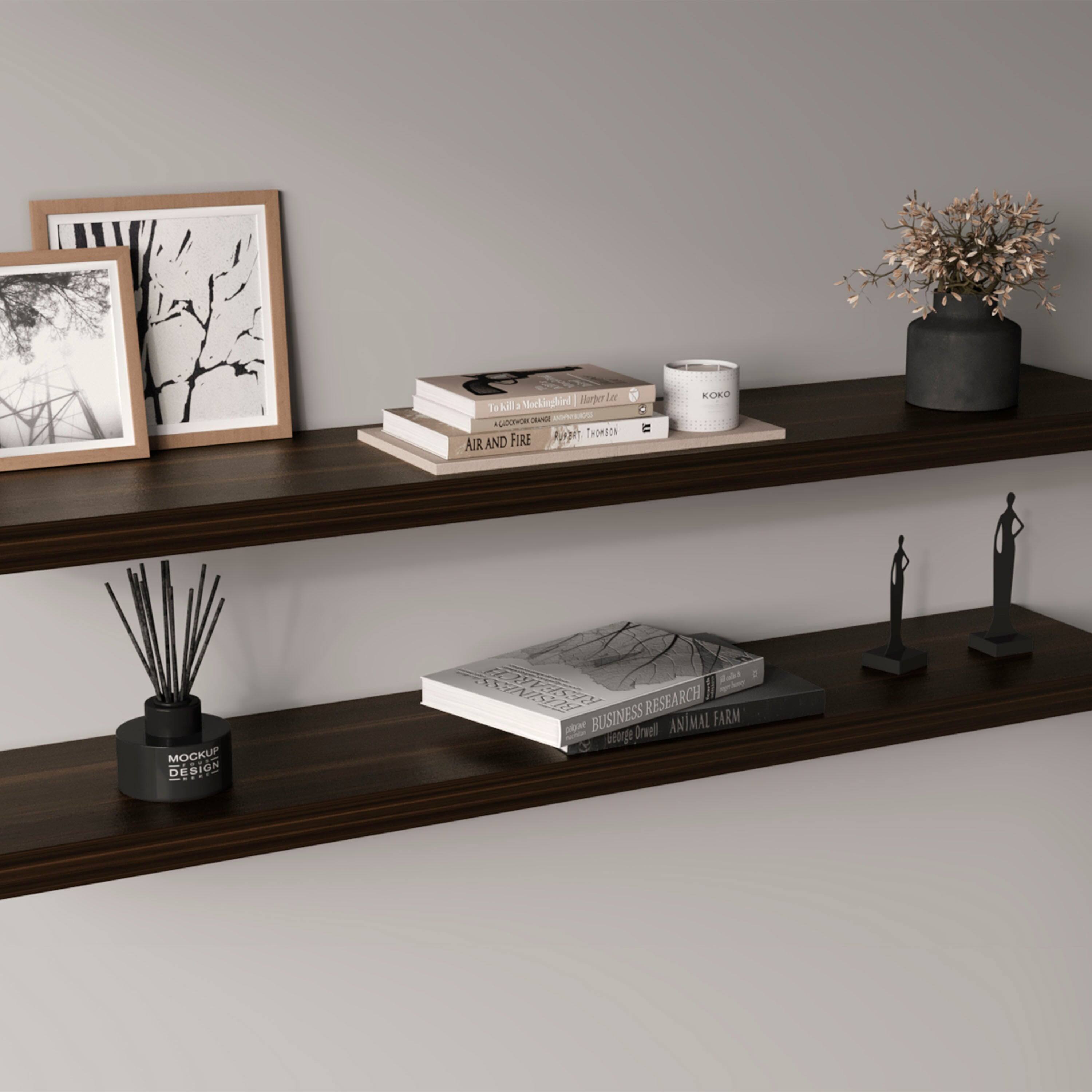 TuHome - Ecco 31.5" Wide Floating Shelves Set Of 2, Shelves For Wall Decor For Bedroom, Bathroom Storage Shelves - Dark Oak
