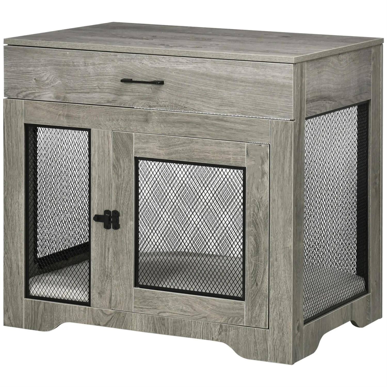 Alt View 1. Pefilos - 37" Dog Crate Furniture with Soft Water-Resistant Cushion, Drawer, Wooden Kennel Table.
