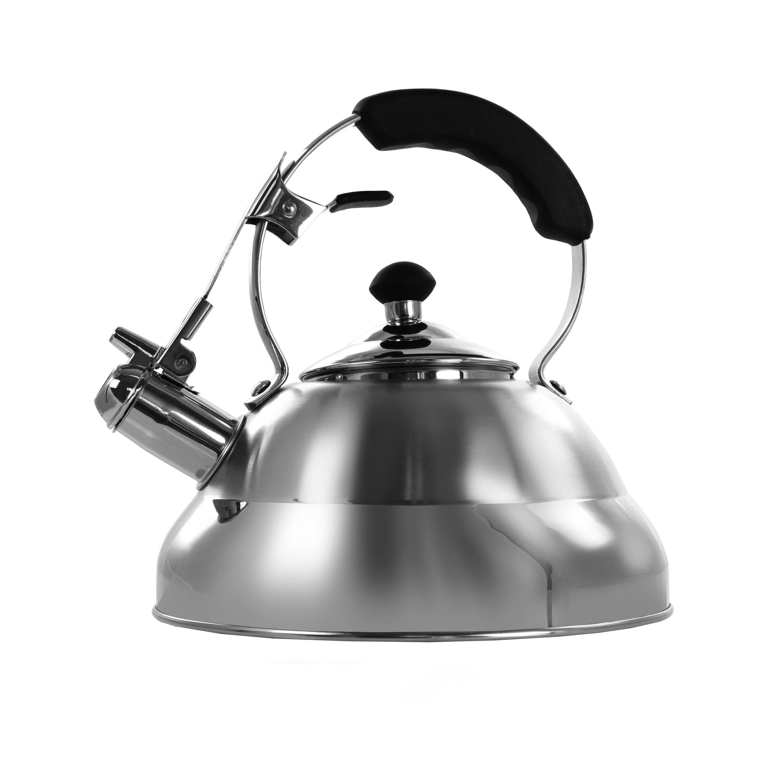 Alt View 3. MegaChef - MegaChef 2.8 Quart Stovetop Whistling Kettle in Brushed Silver - Silver.