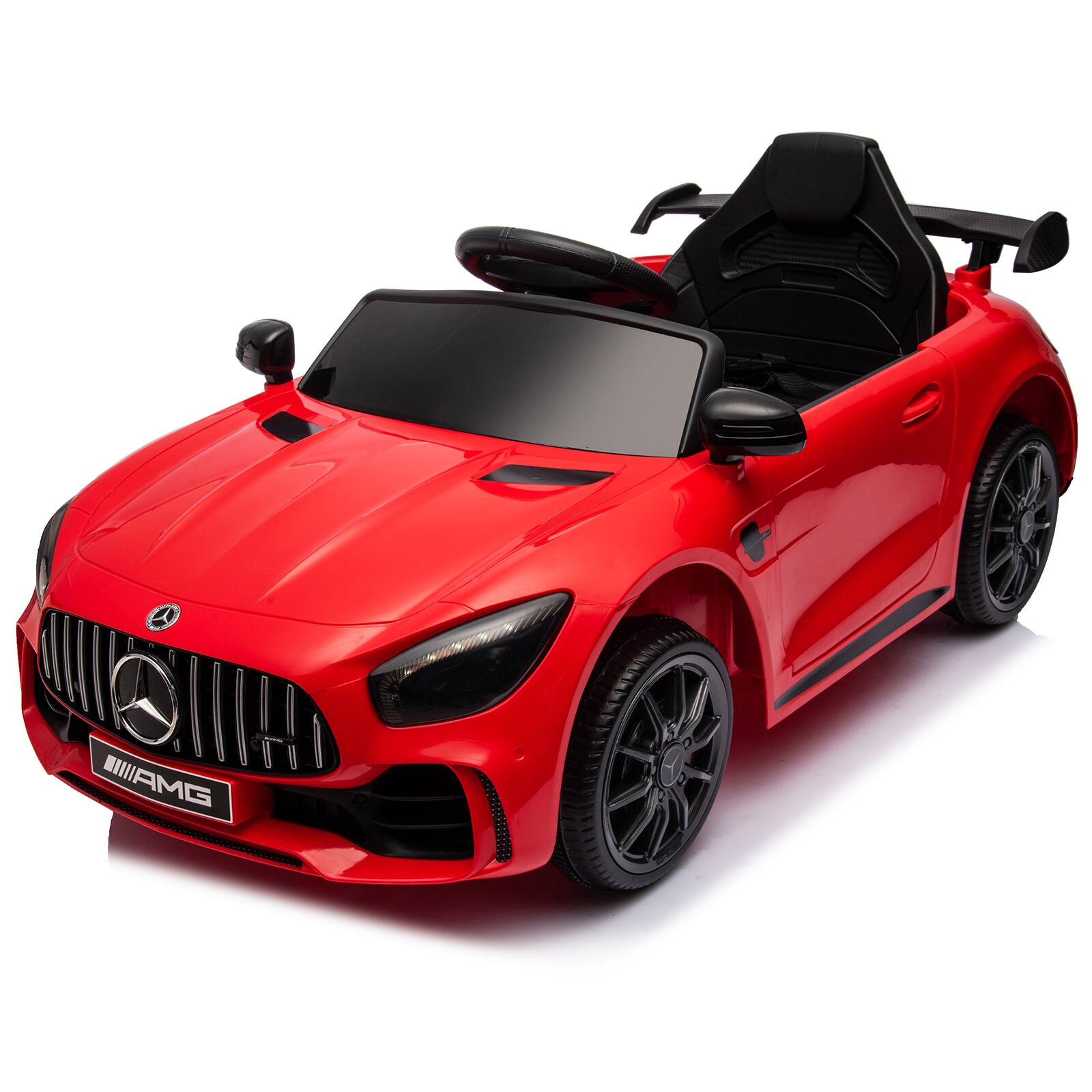 Left. Winado - 12V Ride on Car, Licensed Mercedes Benz AMG GTR Battery Powered Electric Vehicle, w/Parent Remote, Wider Seat, LED Light - Red.