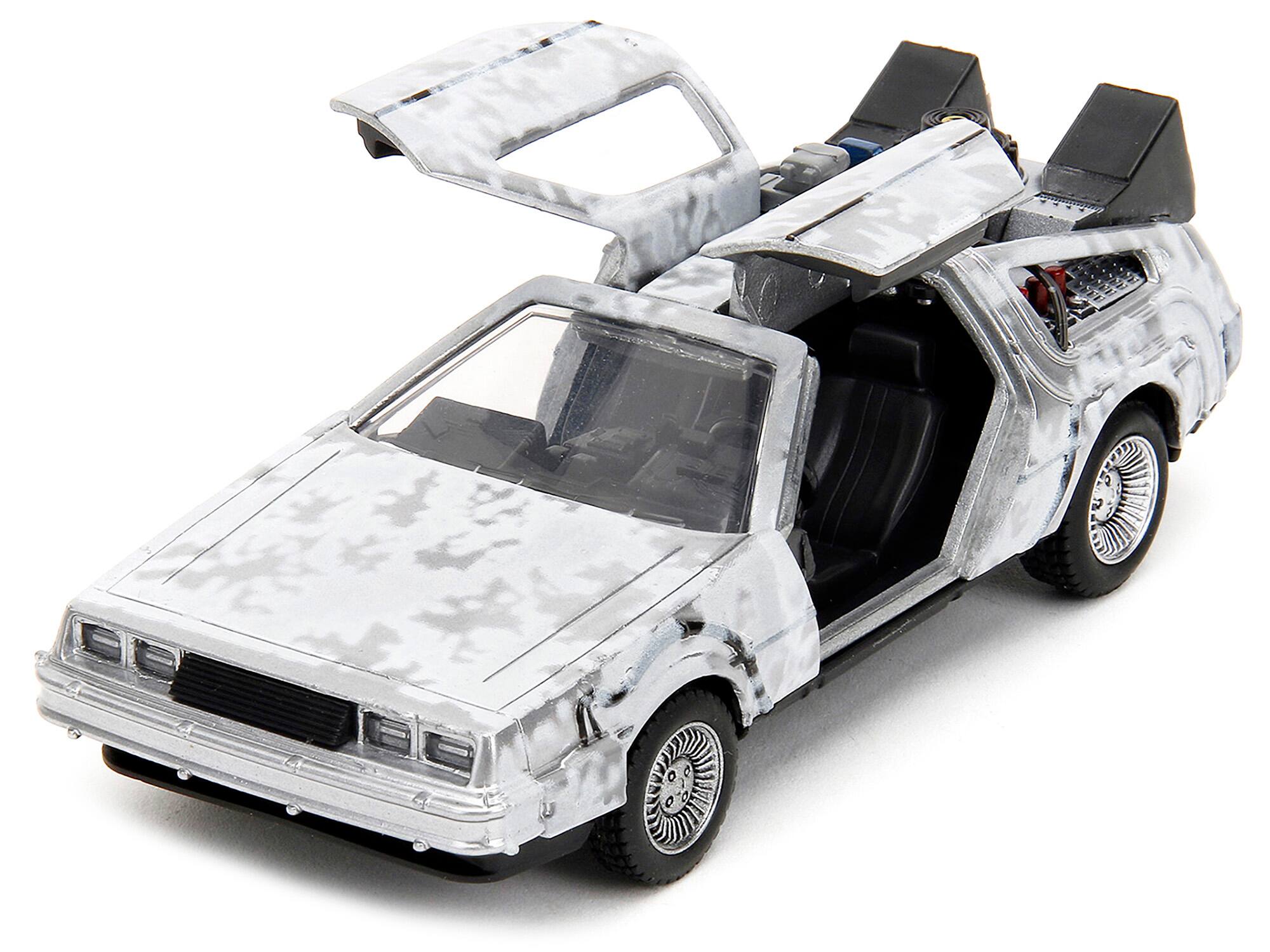 Angle. Jada - DMC DeLorean Time Machine Brushed Metal (Frost Version) "Back to the Future" (1985) Movie "Hollywood Rides" Series 1/32 - Grey.