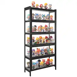 VEVOR - Display Cabinet with Acrylic Doors, 68 in Tall 5-Tier Curio Cabinet, Natural Wooden Fame, Collectibles Toy - Black