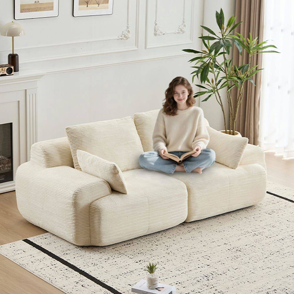 Alt View 5. Kadyn - Modern Memory Foam Compressed Sofa, 2-Seater Pet-Friendly Sectional Couches, Corduroy Fabric, Beige - Beige.