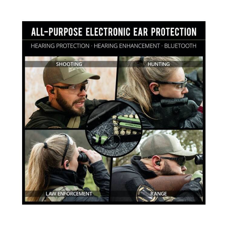 ALL-PURPOSE ELECTRONIC EAR PROTECTION  
HEARING PROTECTION • HEARING ENHANCEMENT • BLUETOOTH  

SHOOTING  
HUNTING  
LAW ENFORCEMENT  
RANGE