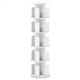 Costway - 1 PCS 5-Tier Rotating Bookshelf 360° Display Rack with Dividers & Anti-falling Baffles - White