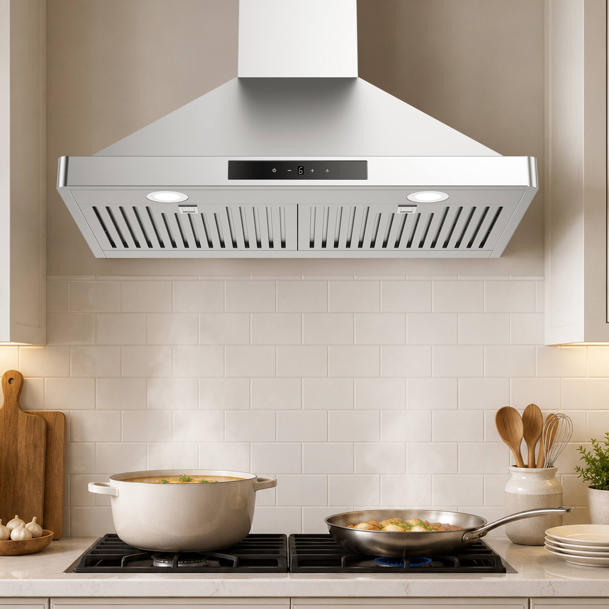Alt View 4. Breezary - 30 inches - Externally Vented - Wall Range Hood - 6-Speed Fan - Stainless Steel.