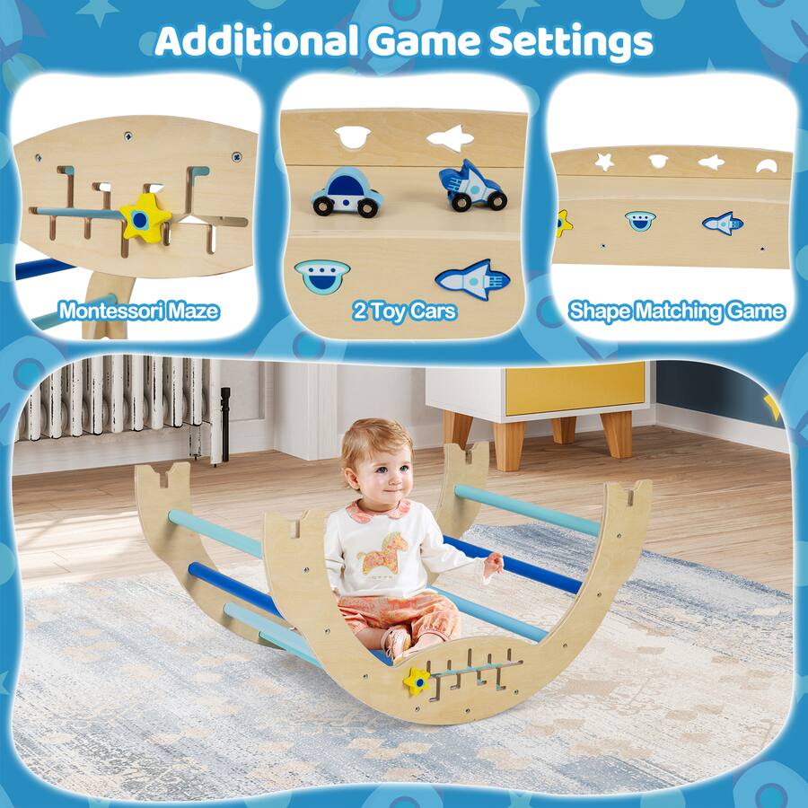 Gymax Spaceman Theme Wooden Montessori Climbing Set w/Arch Ramp ...