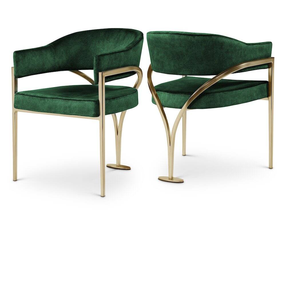 Front. Meridian Furniture - Madelyn Green Velvet Dining Chair, Set of 2 - Green.