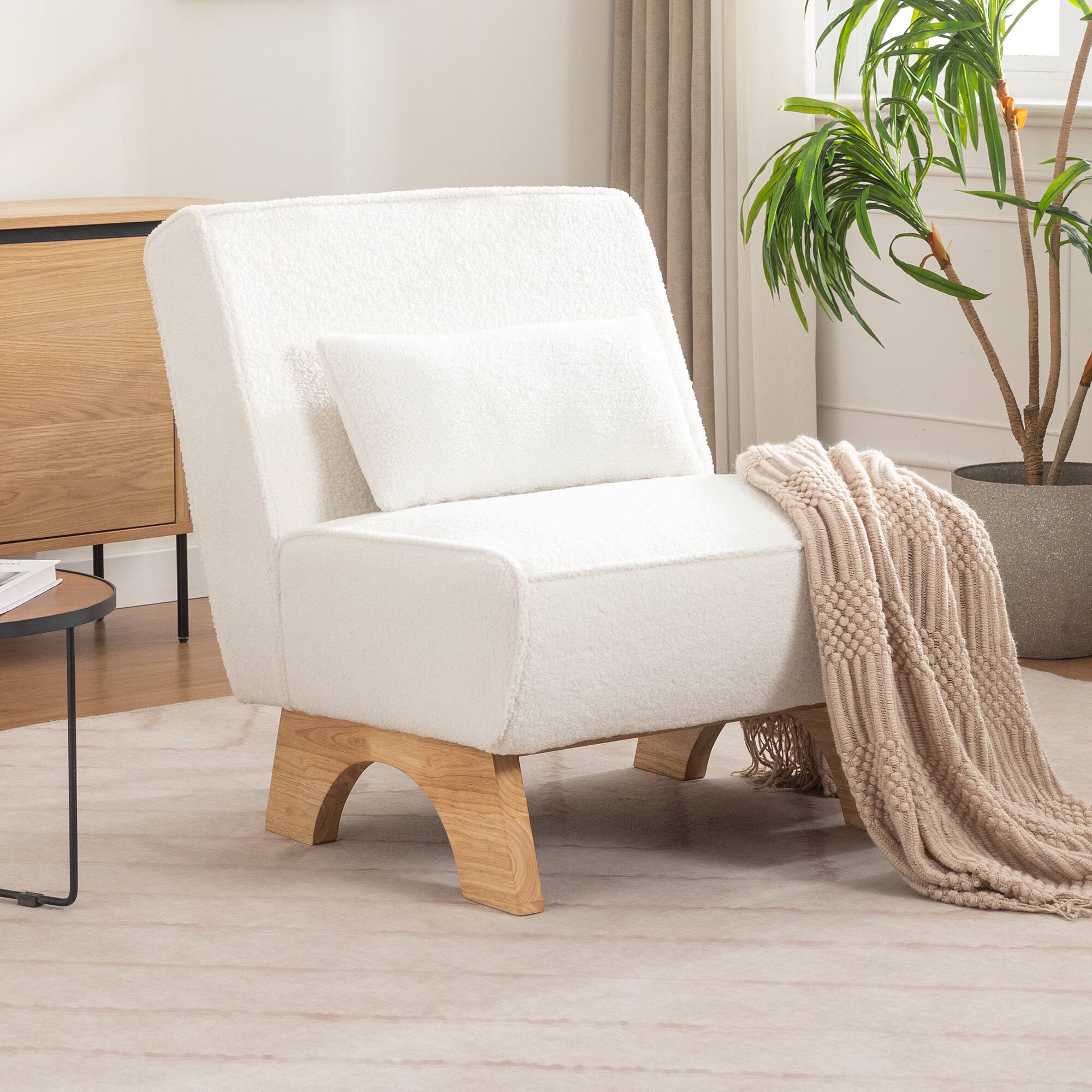 Alt View 4. KERDOM - Upholstered Armless Accent Lounge Chair, Modern Living Room Sofa Chair with Pillow, Reading Corner Leisure Side Chair - White.