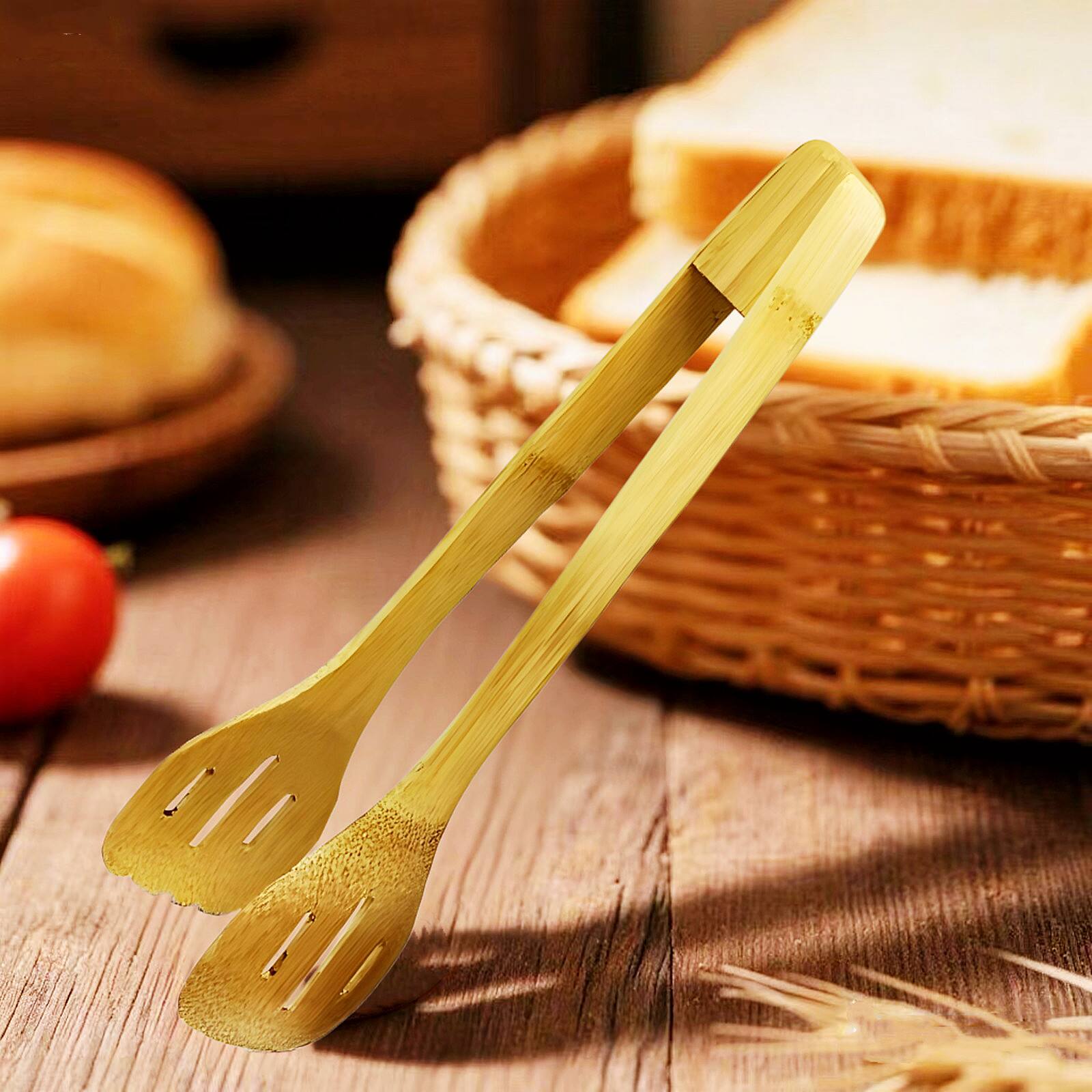 Angle. Giantpower - 12 inch Natural Bamboo Kitchen Cooking & Serving Tongs 2 pack for BBQ, Grilling, Salad & Pasta.