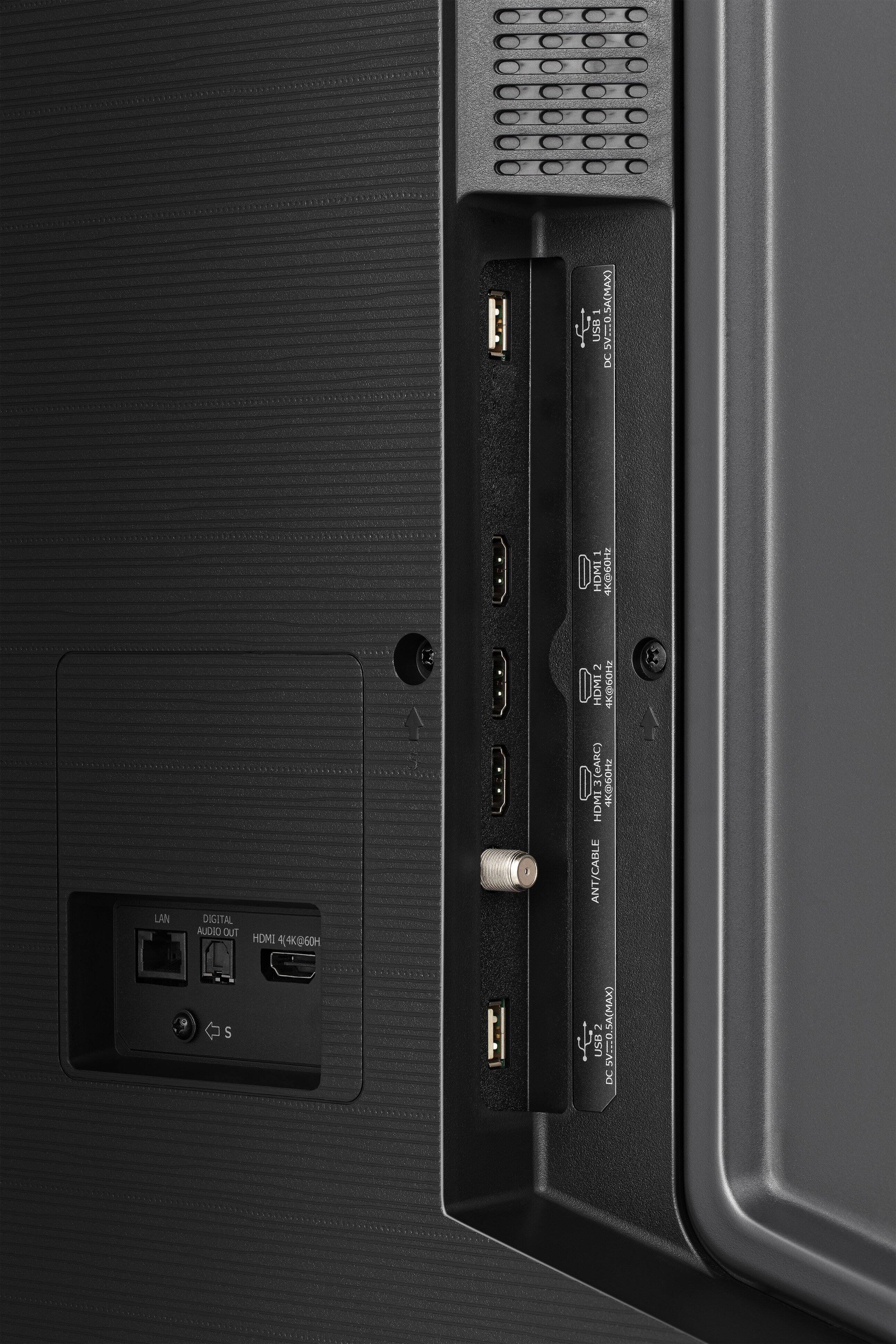 1. USB (MAX) DC 5V-2A(MAX)
2. HDMI 4K@60HZ
3. LAN
4. DIGITAL AUDIO OUT
5. HDMI 4K@60HZ
6. HDMI 4K@60HZ (eARC)
7. ANT/CABLE 2
8. USB (MAX) DC 5V-2A(MAX)