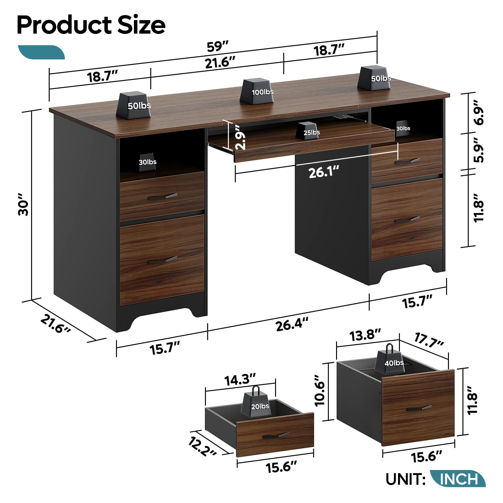 Bestier Inch Computer Gaming Desk With Four Drawers Executive Office