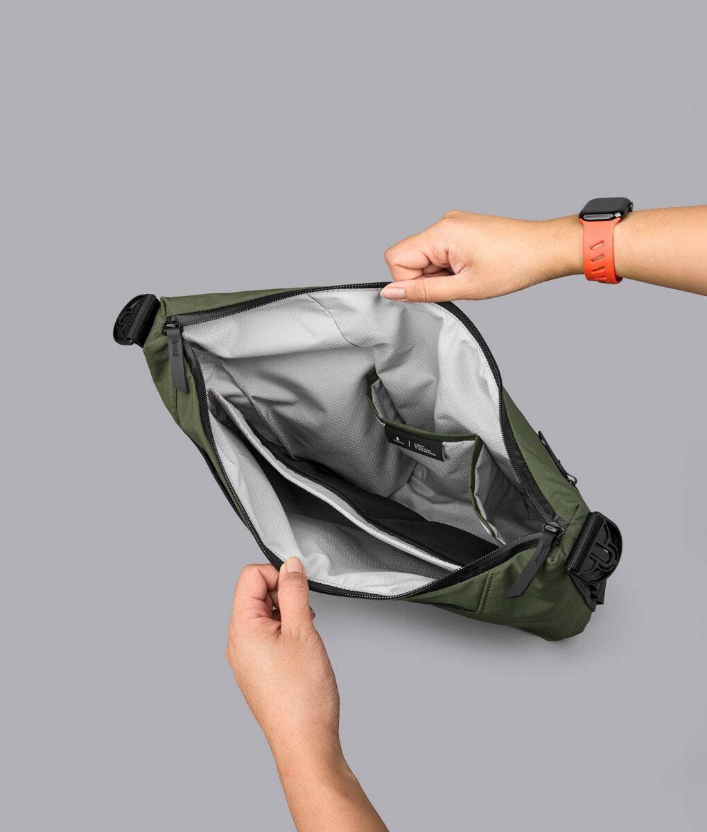 Back. ALPAKA - Flow Satchel 10L Shoulder Bag for 13" Laptop with Water Bottle Holder - Green.