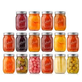 NutriChef - 16-Pack 16oz Mason Jars, Thick Glass Canning Jars with Stainless Steel Lids, Ideal for DIY Spices & Crafts