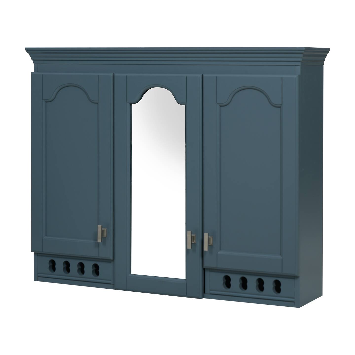 Left. Whisen - 35-In Wall-Mount Medicine Cabinet Mirror with Adjustable Shelves for Bathroom Vanity & Bedroom - Blue.