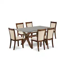 East West Furniture - 7-Piece Dining Set Includes a Wooden Kitchen Table and 6 Light Beige Linen Fabric Dining Room - Multi-Color