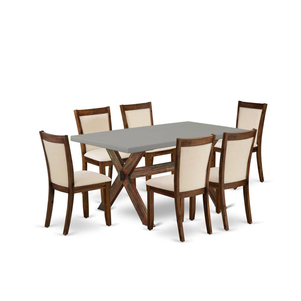 Front. East West Furniture - East West Furniture 7-Piece Dining Set Includes a Wooden Kitchen Table and 6 Light Beige Linen Fabric Dining Room - Multi-Color.