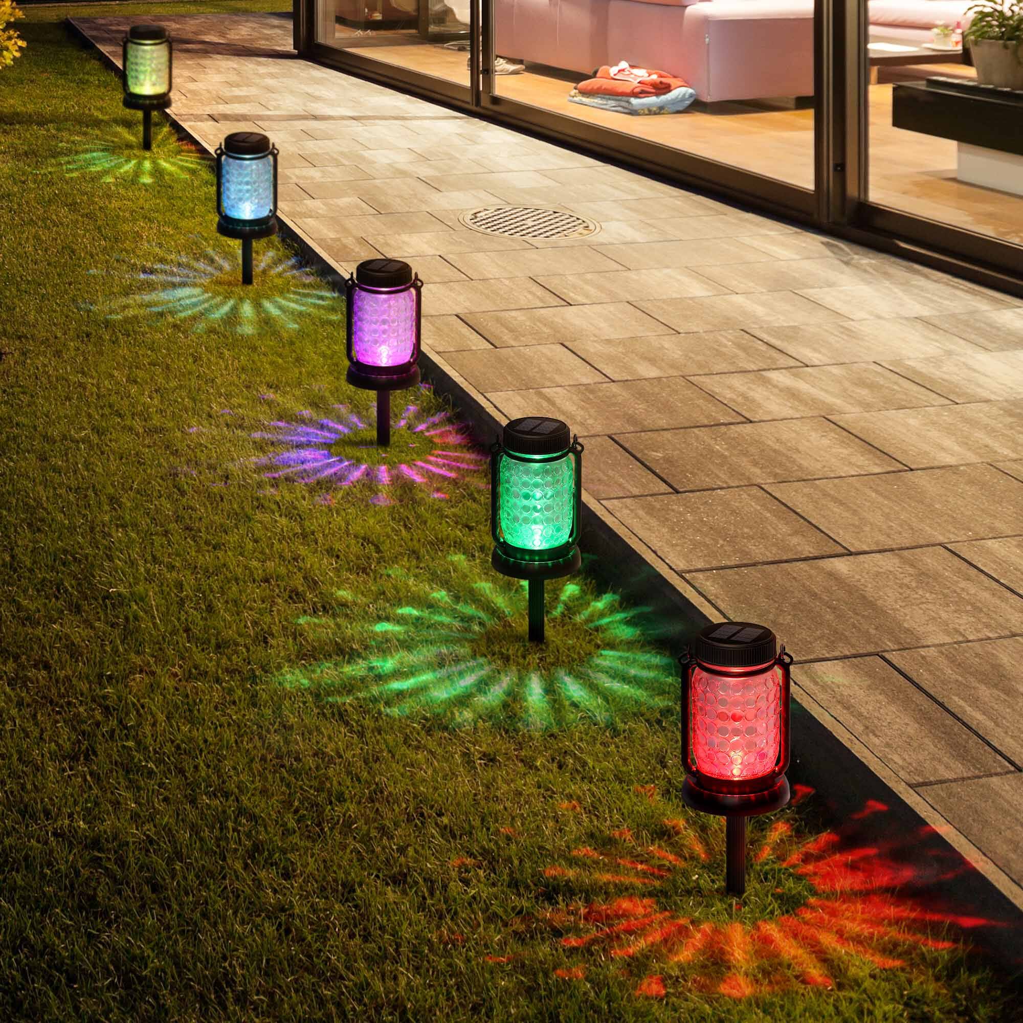 Alt View 1. Oumilen - 2-in-1 Solar Bubble Glass Jar Lantern Lights – RGB Color Changing Outdoor Hanging Ground Stake for Garden Patio.