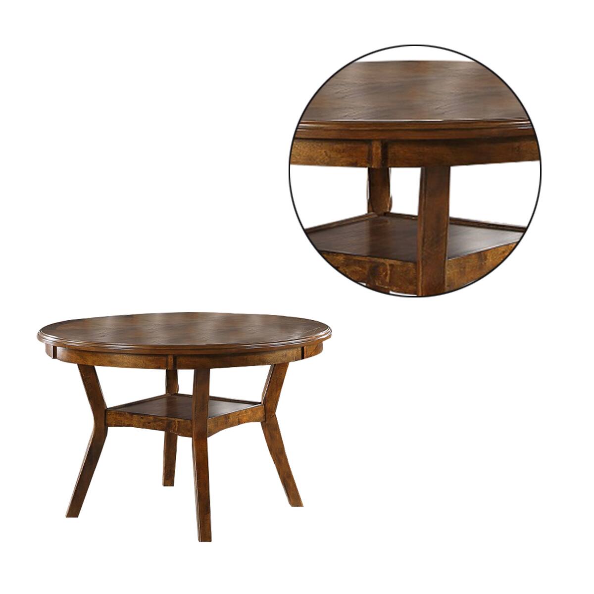 Left. Manhattan Lane - Round Top Wooden Dining Table with Boomerang Legs - Brown.