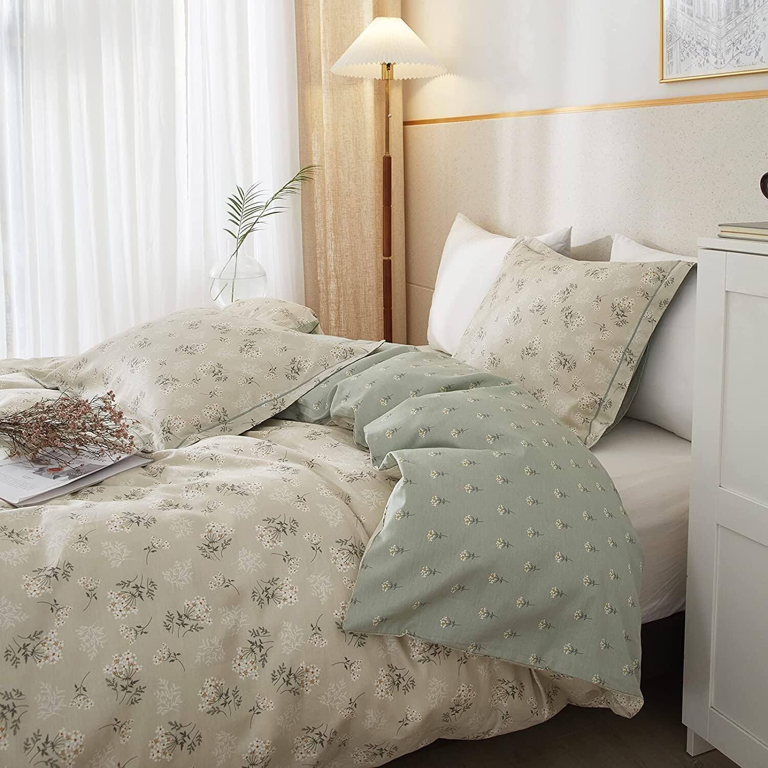 Alt View 1. Cedar Assembly - Boho Floral Duvet Cover King Soft Cotton Aesthetic Bedding Set Vintage Garden Comforter 1 With 2 Pillowcases - A# Chic Fresh Floral-Twin(68"x86").