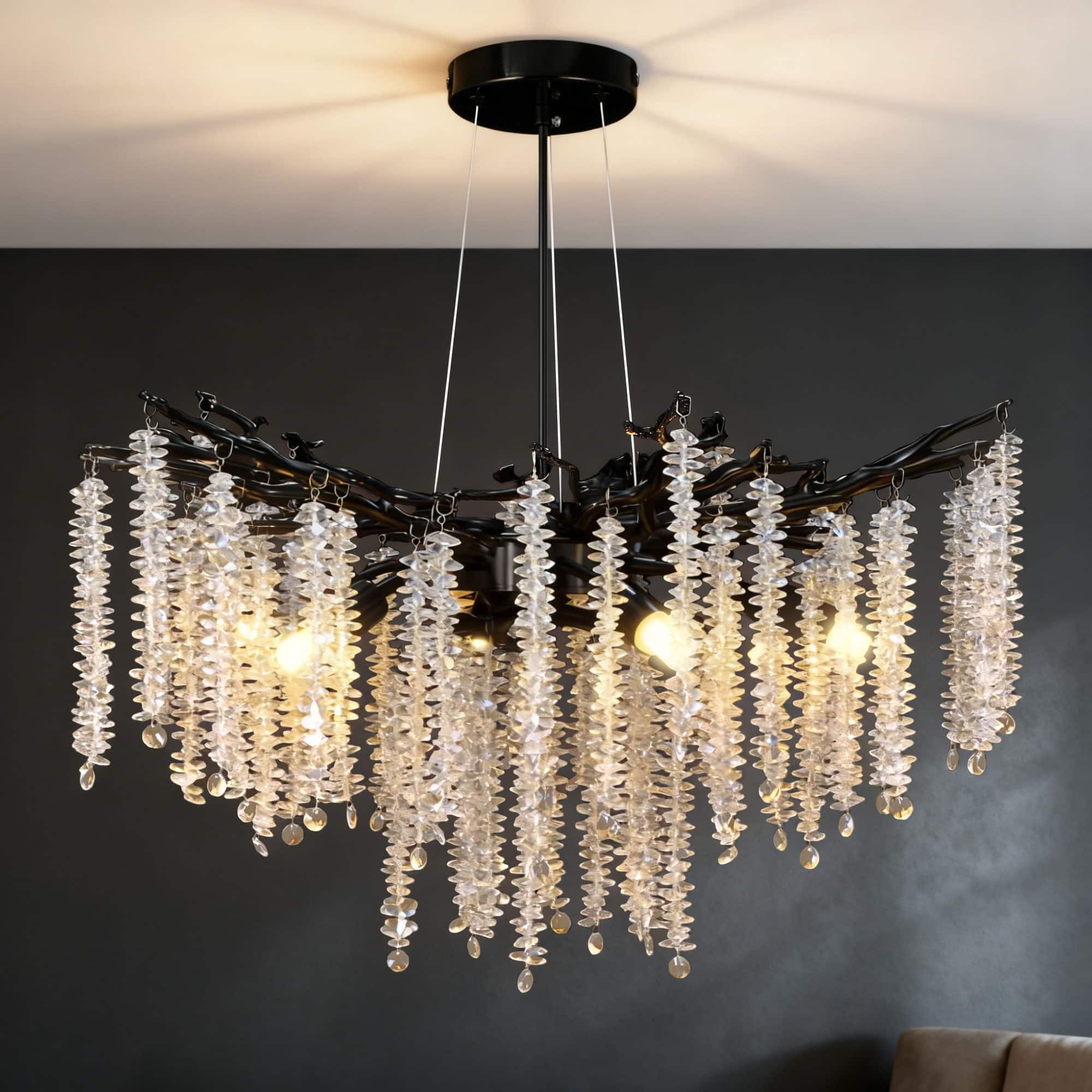 "Unique Bargains - Crystal Chandelier D23.7"" Modern Chandeliers for Dining Room K9 Tree Branches 6-Light Luxury Pendant Lighting - Black" price history on PriceWatchPro