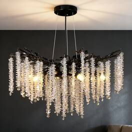 Unique Bargains - Crystal Chandelier D23.7" Modern Chandeliers for Dining Room K9 Tree Branches 6-Light Luxury Pendant Lighting - Black