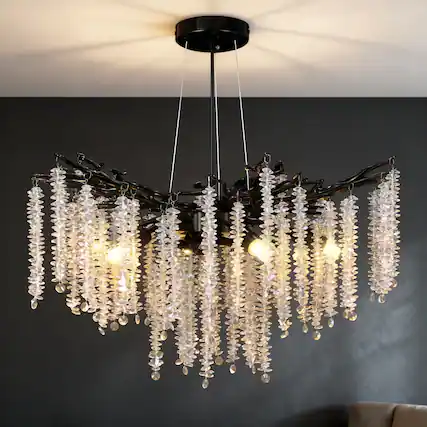 Front. Unique Bargains - Crystal Chandelier D23.7" Modern Chandeliers for Dining Room K9 Tree Branches 6-Light Luxury Pendant Lighting - Black.