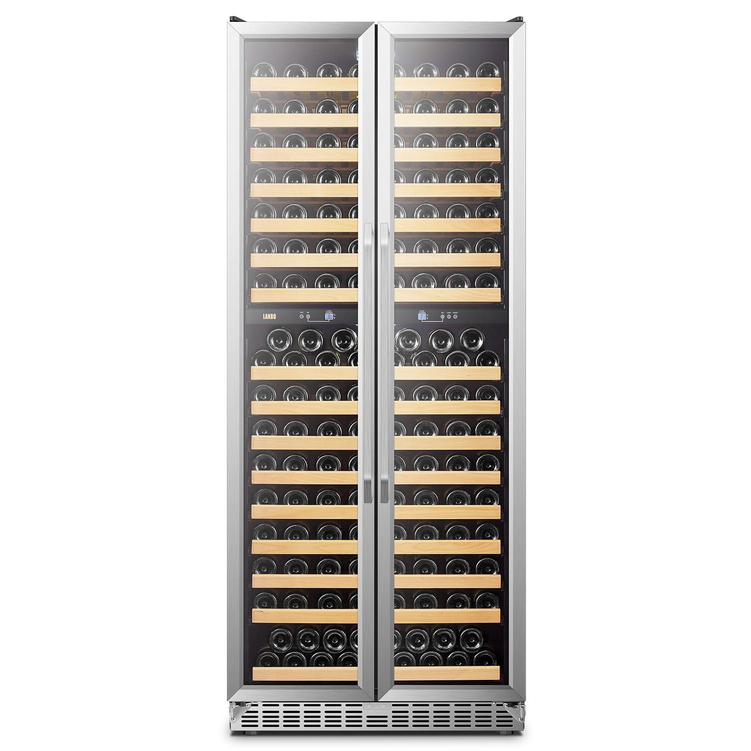 Lanbo - Freestanding 32 Inch 255 Bottle Dual Zone Wine Refrigerator with LED Interior Light and Removable Beech Wood Shelves - Black - Front_Zoom
