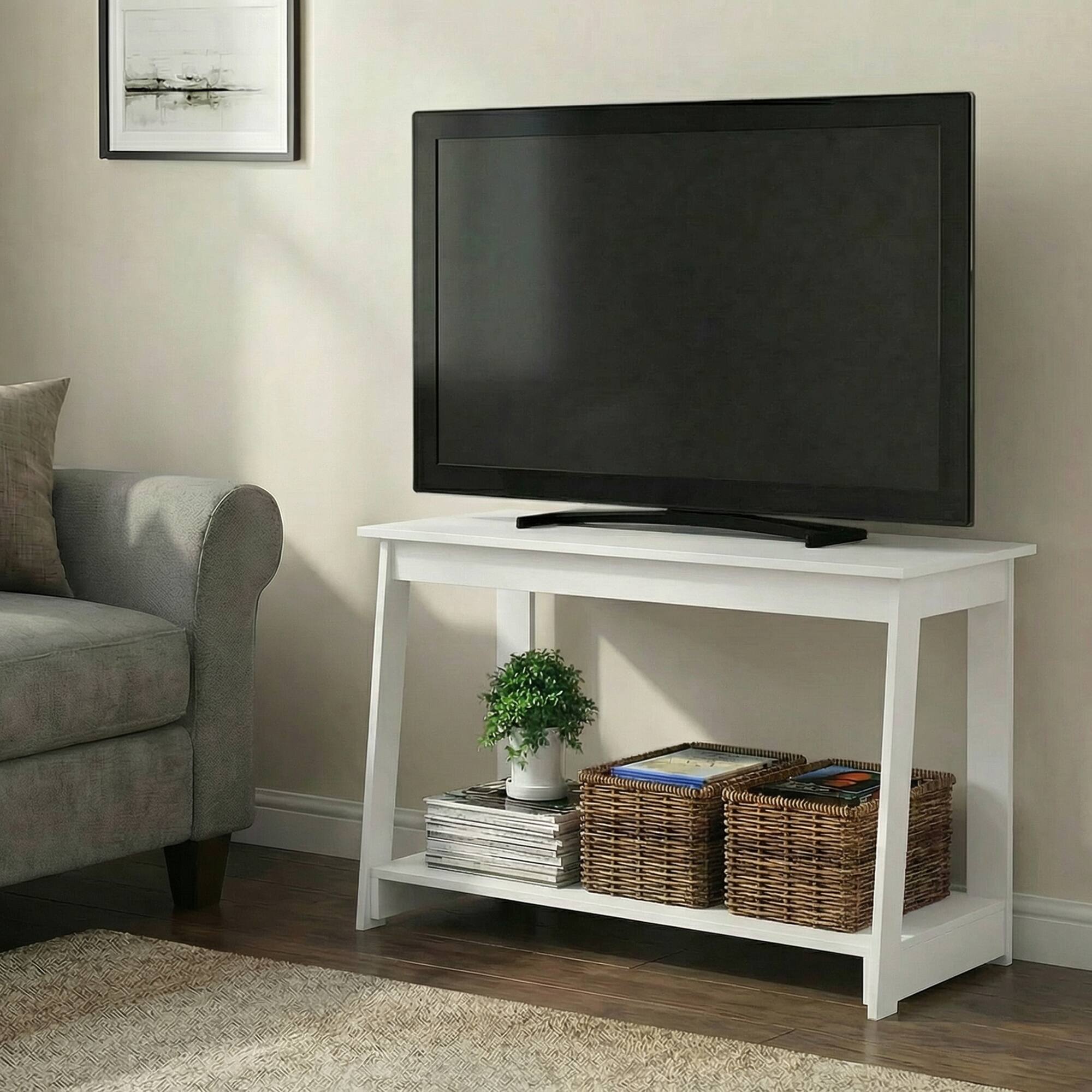 Alt View 1. Furinno - BEGINNING TV Stand, 2-Tier Open Back Rectangular Entertainment Center with Open Shelf, TV Console for TV up to 36 Inch - White.