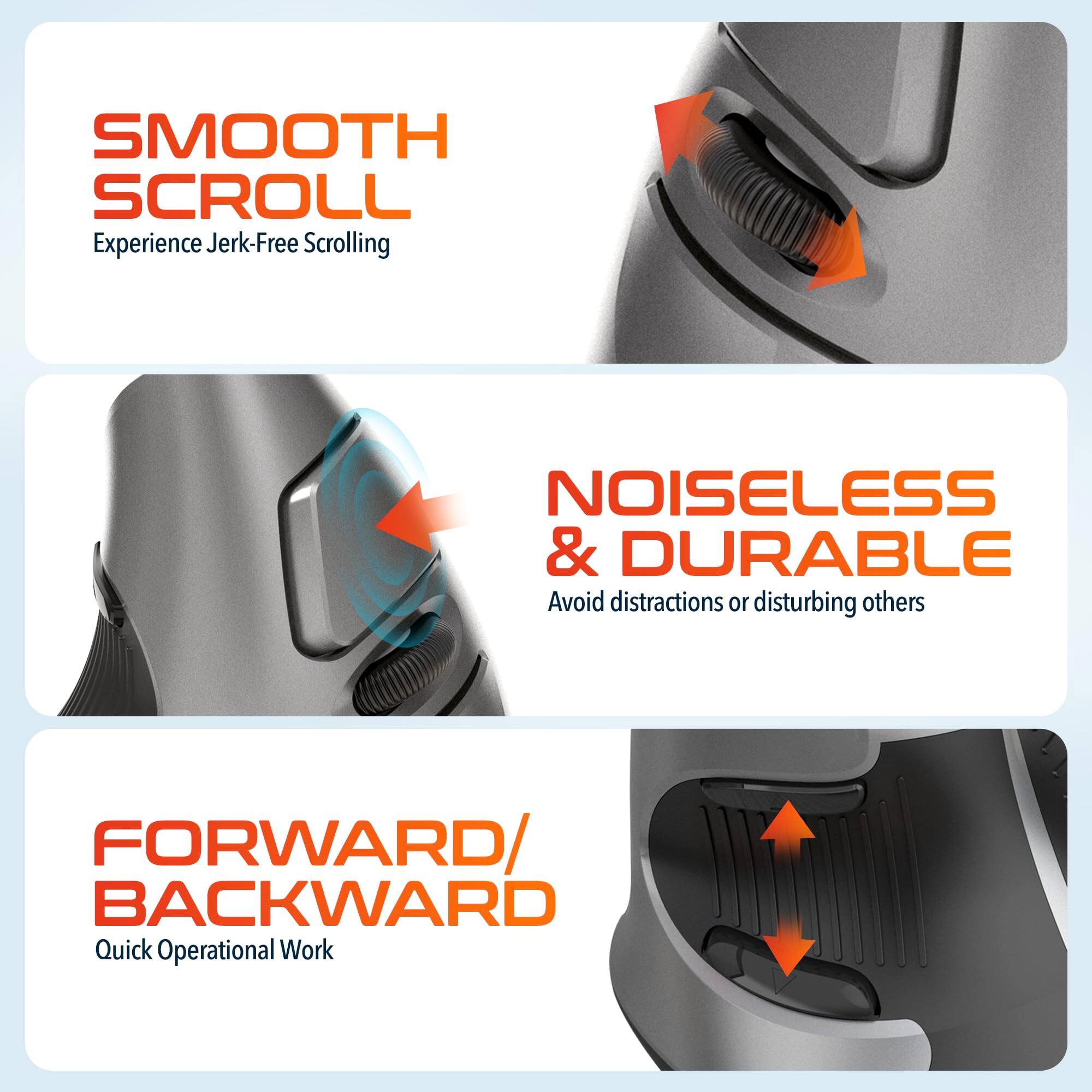 SMOOTH SCROLL  
Experience Jerk-Free Scrolling  

NOISELESS & DURABLE  
Avoid distractions or disturbing others  

FORWARD/BACKWARD  
Quick Operational Work