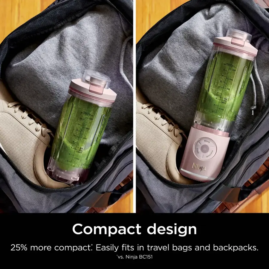 Compact design: 25% more compact. Easily fits in travel bags and backpacks. vs. Ninja BC151.