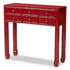 Front. Baxton Studio - Pomme Classic and Antique Finished Wood Bronze Finished Accents 6-Drawer Console Table - Red.