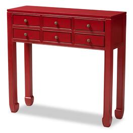 Baxton Studio - Pomme Classic and Antique Finished Wood Bronze Finished Accents 6-Drawer Console Table - Red