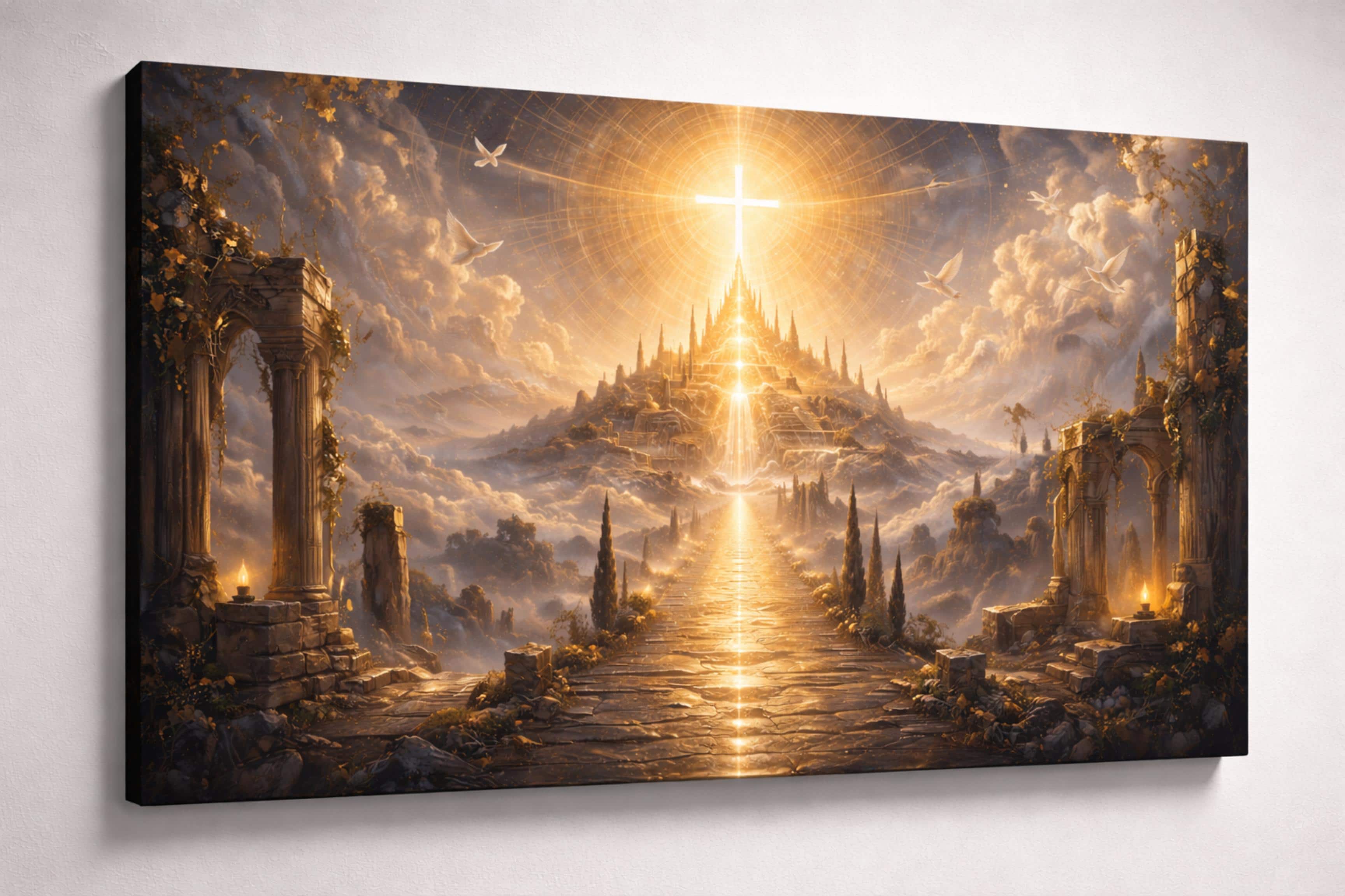 FC Design - Large Canvas 24x36" Frameless Heavenly Pathway Cross Art Painting Home Wall Décor - MultiColor