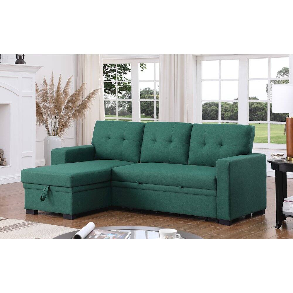 Alt View 1. Devion Furniture - Fabric Reversible Modern Side Compartment Sleeper Sectional Sofa Bed-Green - Green.