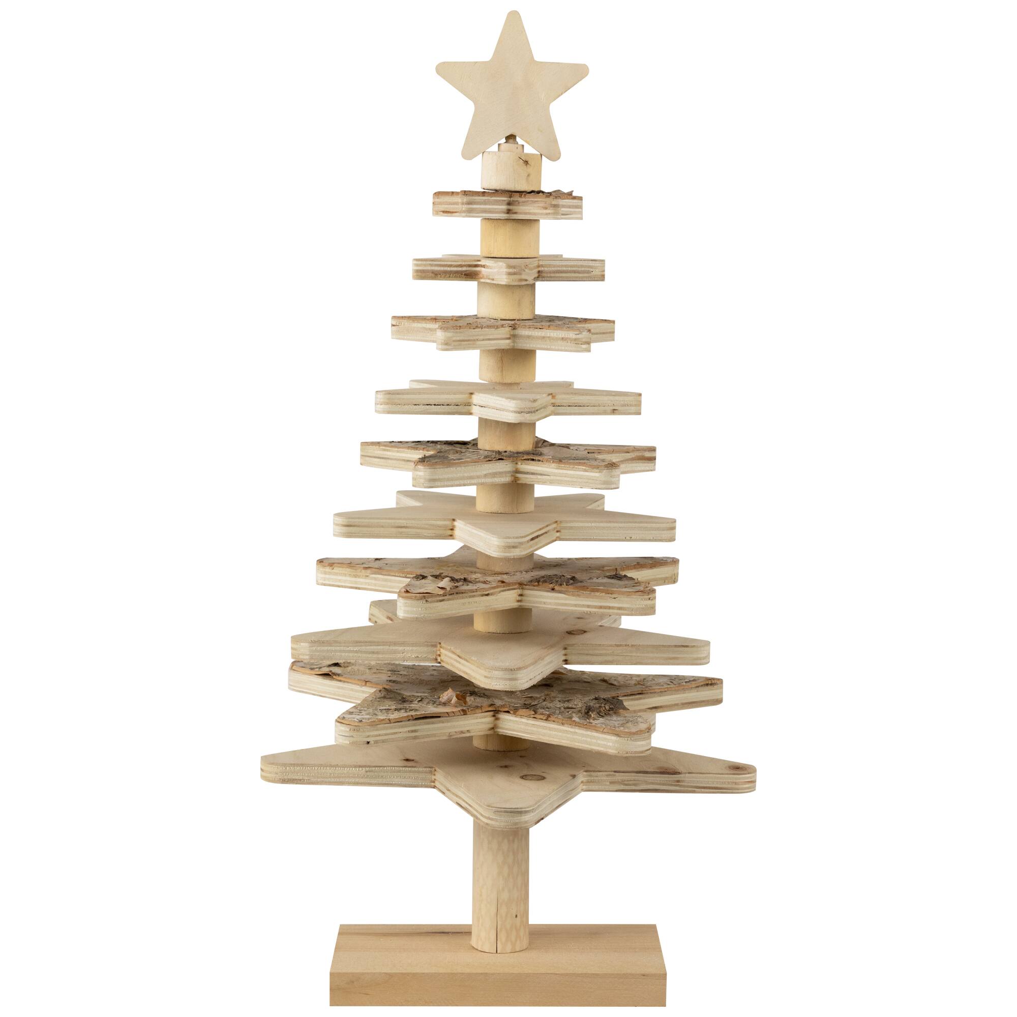 Alt View 4. Northlight - Star Cut-Outs Wooden Tree Christmas Decoration - 20.5" - Beige.