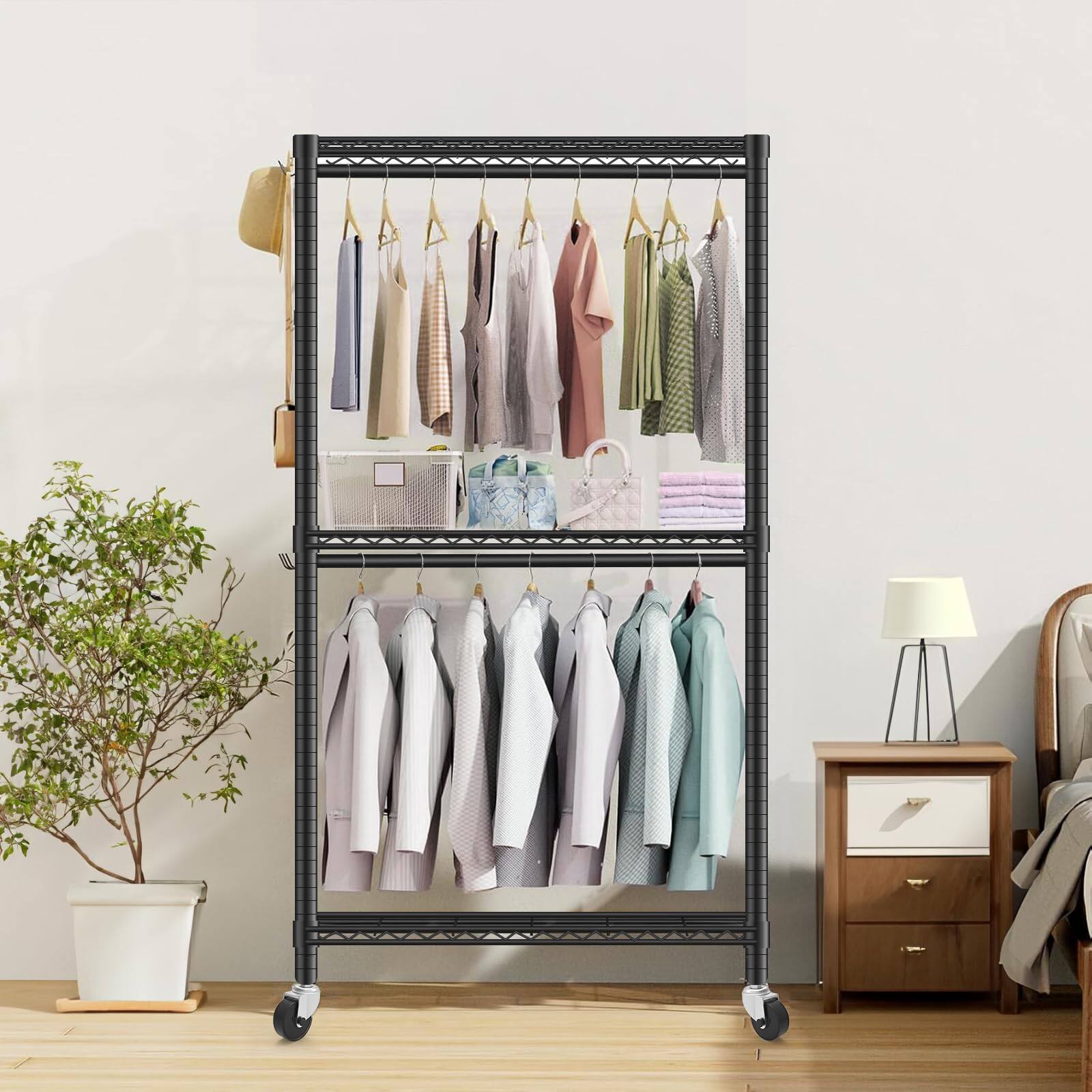 Alt View 5. Refined Abode Design - Quality Clothing Racks For Hanging Clothes Capacity Adjustable 3-tier Metal Wardrobe Rack & Frame Tool-free... - Default.