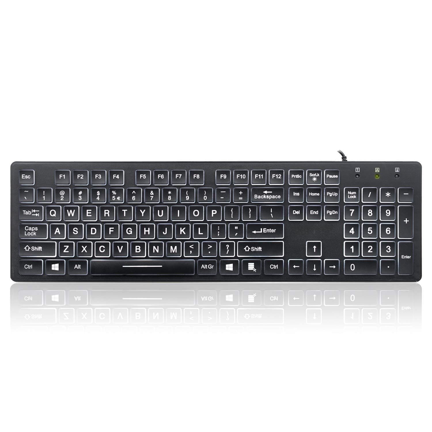 TECH SAFARI - Periboard-317r Wired Backlit Usb - Big Print Letter Tri-color Illuminated Led Stylish Round Keycaps - White Backlit