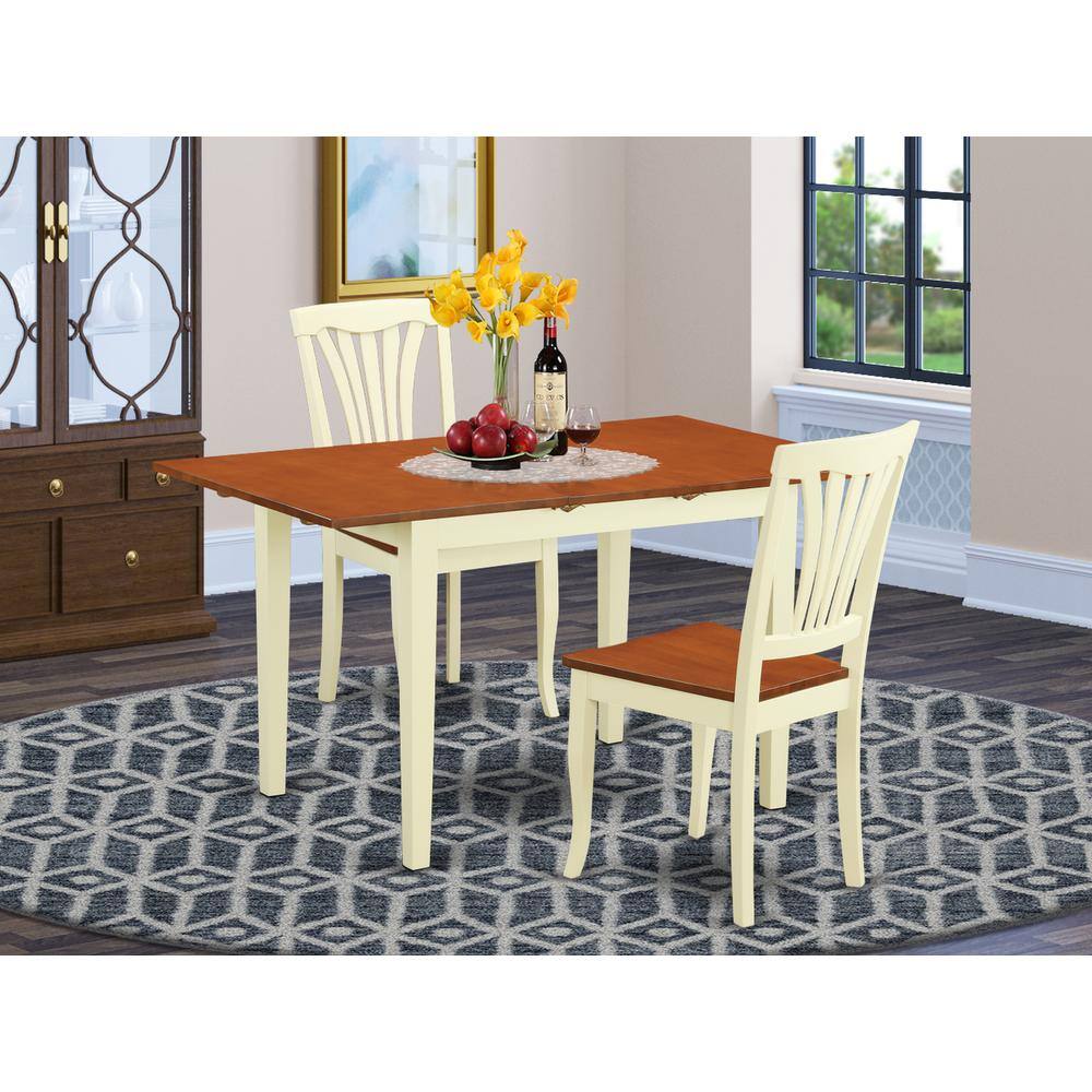 Back. East West Furniture - 3 Pc Dining room set-Dining Table and 2 Dining Chairs - Buttermilk & Cherry.