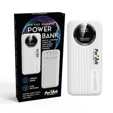 LED FAST CHARGING POWER BANK
BUILT-IN 4 CHARGING CABLES FOR SIMULTANEOUS MULTI-DEVICE CHARGING
10000mAh Capacity
22.5W Fast Charging
MULTIPLE OUTPUT PORTS: USB, LIGHTNING, TYPE-C, AND MICRO
22.5W PPD
FAST CHARGING POWER BANK
Purzolt by PURSONIC