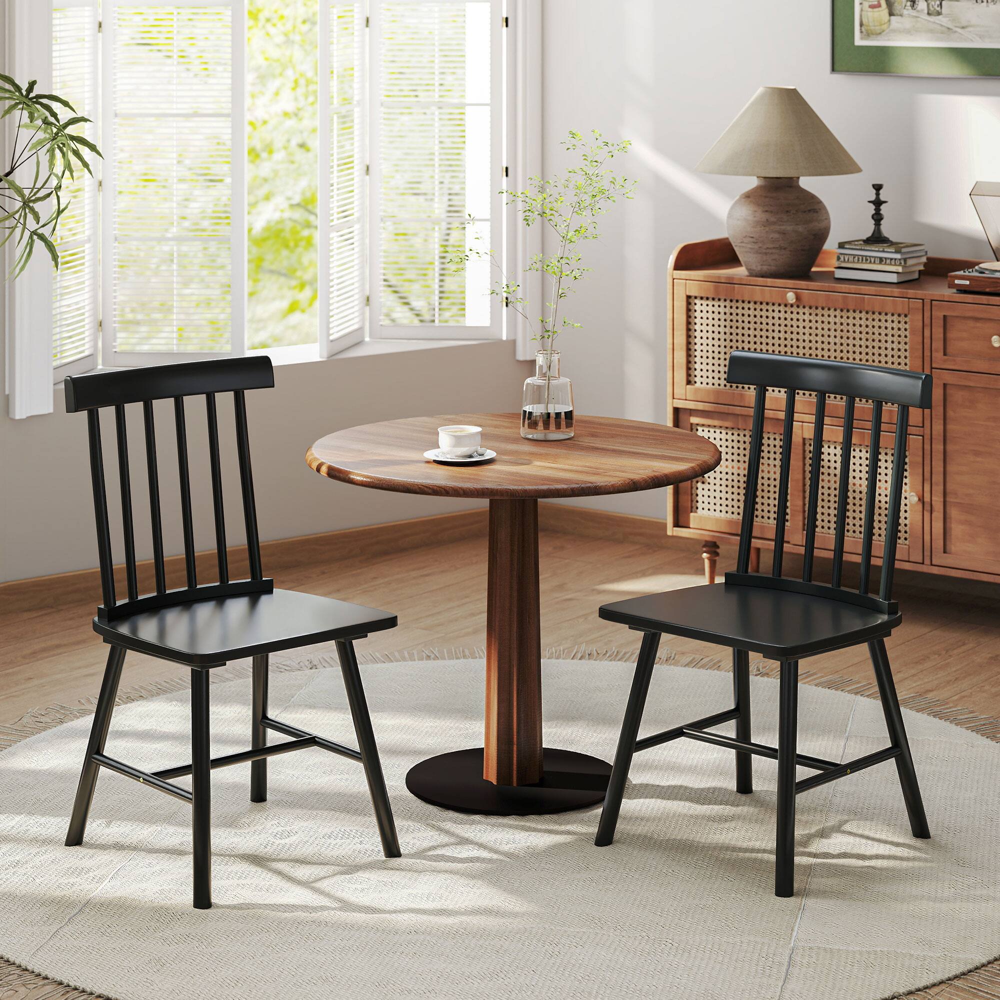 Alt View 1. Homcom - Windsor Dining Chairs Set of 2, Farmhouse Wooden Kitchen Chairs with Spindle Backrest for Dining Room, Living Room - Black.