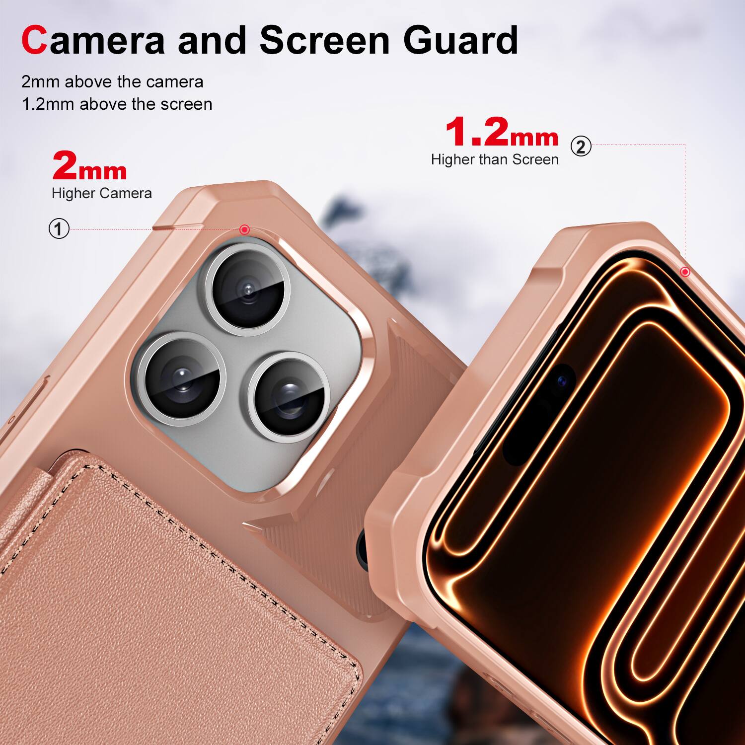 Camera and Screen Guard

2mm above the camera  
1.2mm above the screen

2mm  
Higher Camera

1.2mm  
Higher than Screen