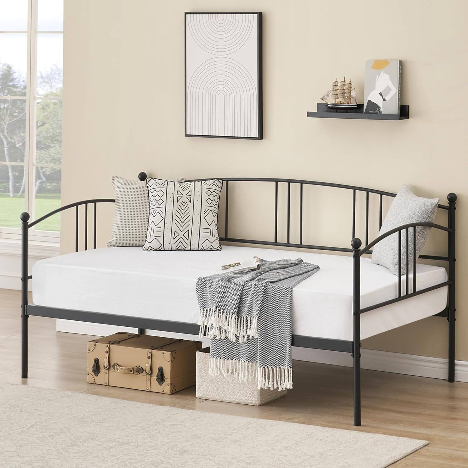 Alt View 3. GARVEE - Twin Daybed, Metal Sofa Bed Frame, Steel Slat Support for Living Room, Bedroom, Black - ‎Black-without Trundle.
