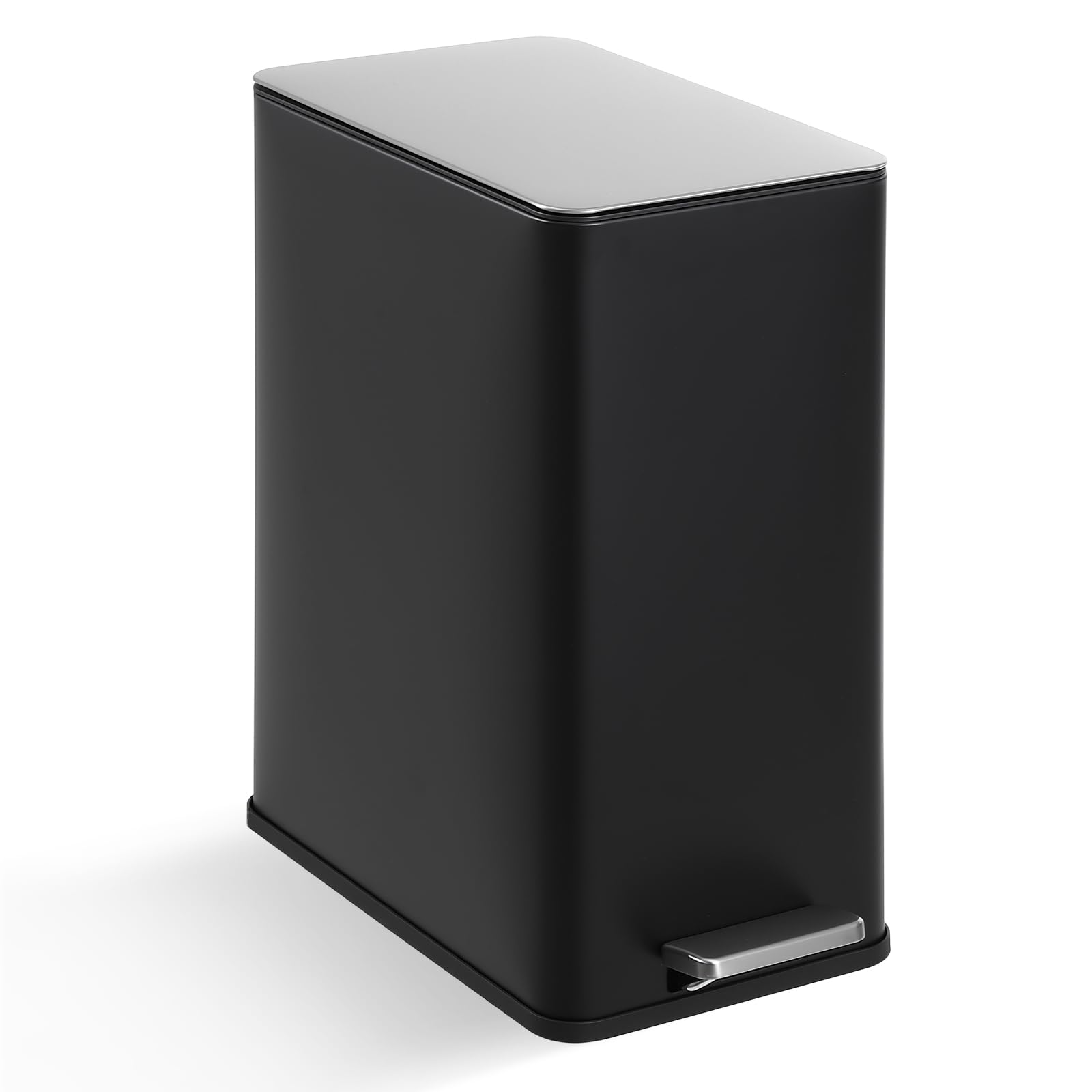 Front. Babevy - 4 Gallon Stainless Steel Slim Trash Can, Narrow Kitchen Garbage Bin with Soft Close Lid, Step on Foot Pedal - Black.