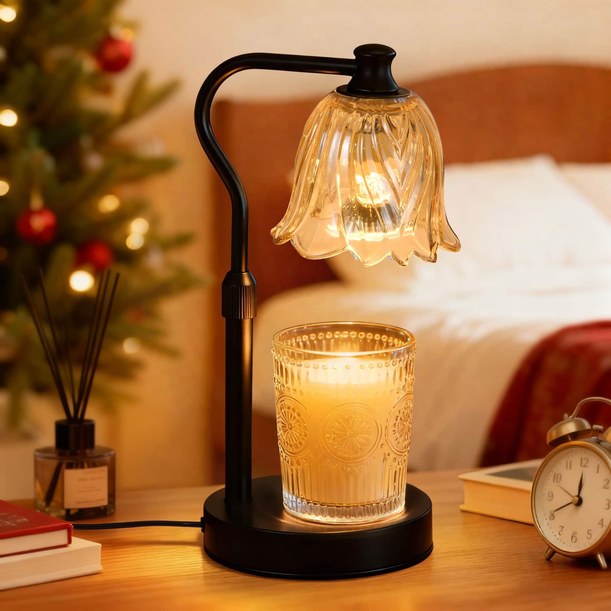 Unique Bargains - Candle Warmer Lamp with Timer and Dimmer Adjustable Height Candle Warmer with 2 Bulbs for Living Room Decor Metal - Black