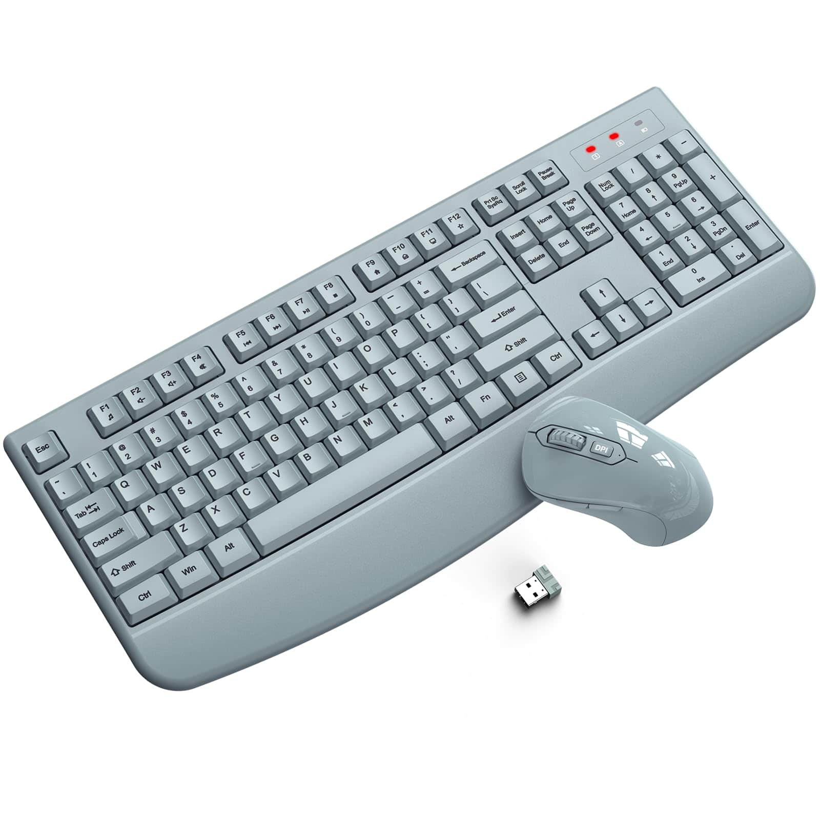 Cozy Serene - Wireless And Mouse Combo Full Size Wave Keys With Wrist Rest 3-level Dpi Adjustable For Windows Os Desktop/laptop/pc - Gray