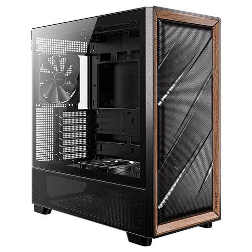 Back. Antec - Antec FLUX Wood, 5 PWM Fans, Walnut Front, Type-C, 420mm Radiator, Back Connect, Up to 9 Fans, Mid-Tower E-ATX Case - Walnut.
